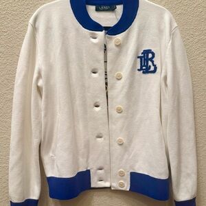 Ralph Lauren White and Blue Beach Knit Varsity Style Sweater